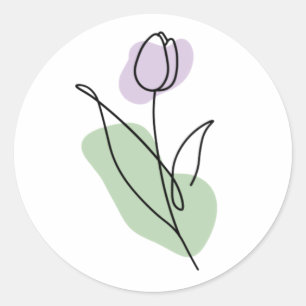 Pegatina Redonda Arte de línea de flores