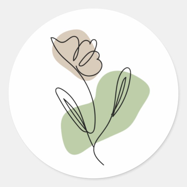 Pegatina Redonda Arte de línea de flores (Anverso)