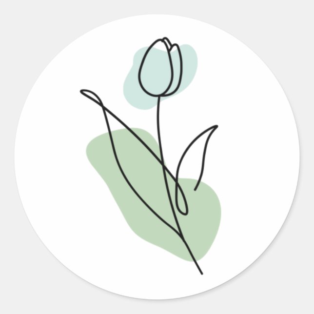 Pegatina Redonda Arte de línea de flores (Anverso)