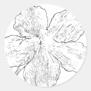 Pegatina Redonda Arte de línea floral en blanco y negro elegante