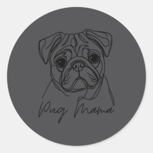 Pegatina Redonda Arte de línea Mamá Pug Perro Pug