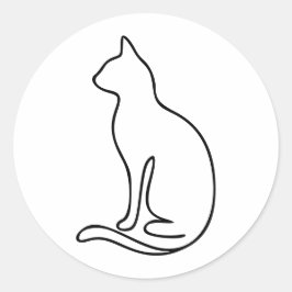 Pegatina Redonda Arte de línea minimalista de gato – Silueta de con