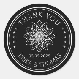 Pegatina Redonda Arte de línea minimalista moderno de flores Gracia