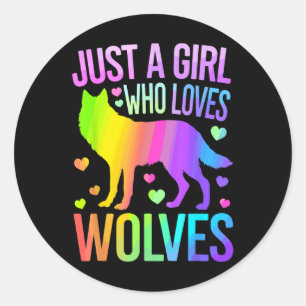 Pegatina Redonda Arte de lobo lindo para mujeres y niñas paquete de