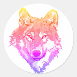 Pegatina Redonda Arte de lobo solitario de dos tonos