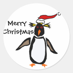 Pegatina Redonda Arte de los Navidades Rockhopper Penguin