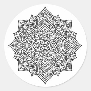 Pegatina Redonda Arte de Mandala de Línea Negra Intrincada