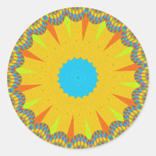 Pegatina Redonda Arte de Mandala en Cian y Dorado