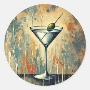 Pegatina Redonda Arte de Martini de Medios Mixtos de Mitad de Siglo