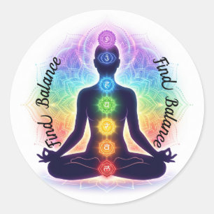Pegatina Redonda Arte de Meditación Chakras Siete Símbolos Colori
