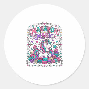 Pegatina Redonda Arte de Mercado Colorido Magia Macarón Unicornio