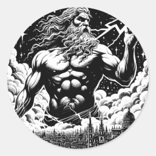Pegatina Redonda Arte de mitología griega del Ilustracion de tinta