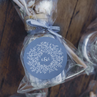 Pegatina Redonda Arte de monograma de hoja dibujada a mano de boda 