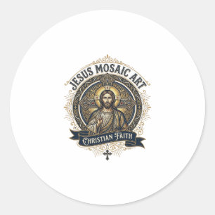 Pegatina Redonda Arte de mosaico de Jesús Arte de mosaico de Jesús 