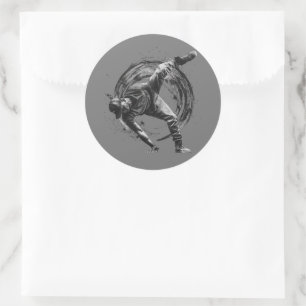 Pegatina Redonda Arte de movimiento monocromo de estilo urbano