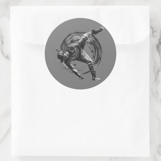 Pegatina Redonda Arte de movimiento monocromo de estilo urbano (Bolso)