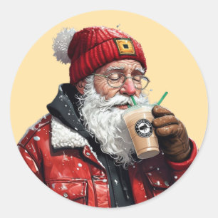 Pegatina Redonda Arte de Navidades de café helado de Guay Santa
