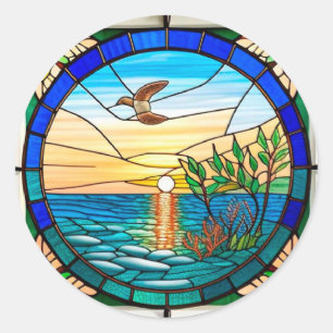 Pegatina Redonda Arte de paisaje natural costero – Regalo para aman
