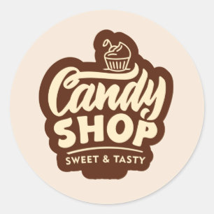 Pegatina Redonda arte de palabras de la tienda de dulces frescos