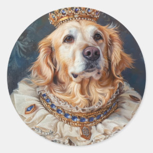 Pegatina Redonda Arte de perro de Golden Retriever vestido como reg