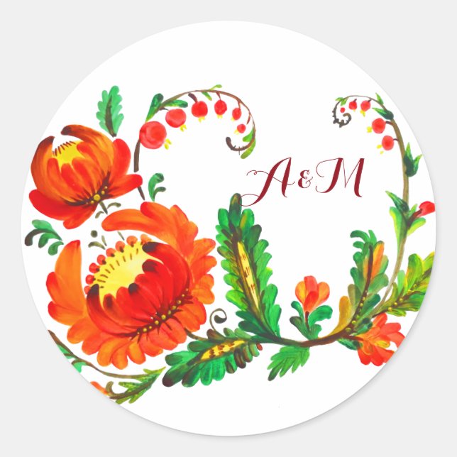 Pegatina Redonda Arte de Petrykivka (Anverso)