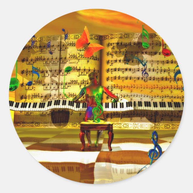 Pegatina Redonda Arte de piano (Anverso)