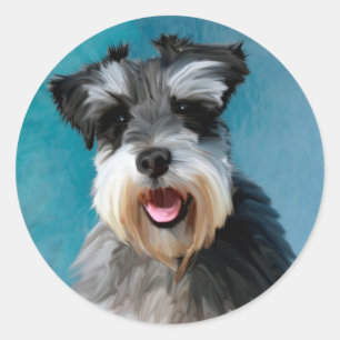 Pegatina Redonda Arte de pintura en acuarela de Schnauzer miniatura