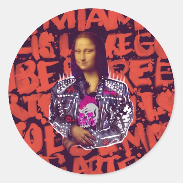 Pegatina Redonda Arte de Punk de Mona Lisa (Anverso)