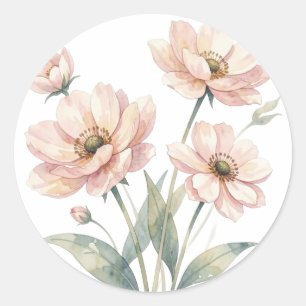 Pegatina Redonda Arte de ramo de acuarela floral rosa suave