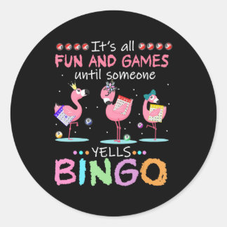 Pegatina Redonda Arte de regalos divertidos de Bingo Flamingo Rosa