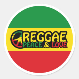 Pegatina Redonda Arte de reggae con palabras positivas Paz y amor