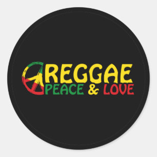 Pegatina Redonda Arte de reggae con palabras positivas Paz y amor