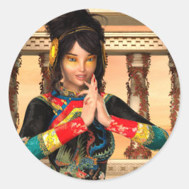 Pegatina Redonda Arte de retrato de fantasía de emperatriz china
