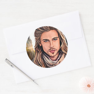 Pegatina Redonda Arte de retrato original de Guy In The Village