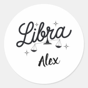 Pegatina Redonda Arte de Rótulo Libra Zodiac personalizado