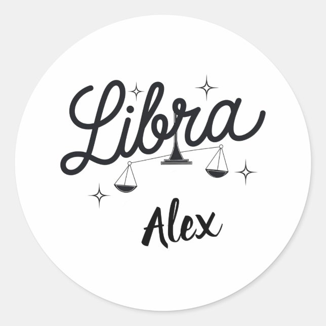 Pegatina Redonda Arte de Rótulo Libra Zodiac personalizado (Anverso)