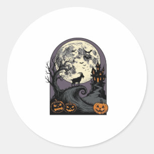 Pegatina Redonda Arte de Silueta de Halloween Vintage Cabra Embruja