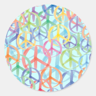 Pegatina Redonda Arte de Símbolos de Paz