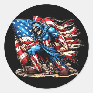 Pegatina Redonda Arte de superhéroe de la bandera de los Estados Un