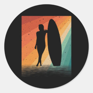 Pegatina Redonda Arte de surf para mujeres y niñas tabla de surf ag