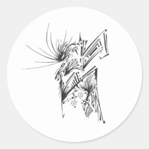 Pegatina Redonda Arte de tatuaje tribal abstracto blanco negro 120