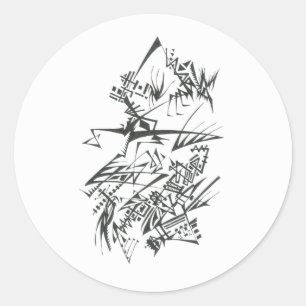 Pegatina Redonda Arte de tatuaje tribal abstracto blanco negro 25