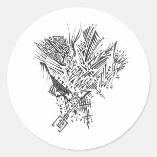 Pegatina Redonda Arte de Tatuaje Tribal Abstracto Blanco Negro Mont