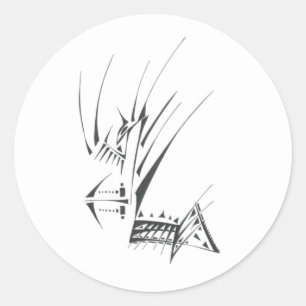 Pegatina Redonda Arte de tatuaje tribal abstracto blanco y negro 10