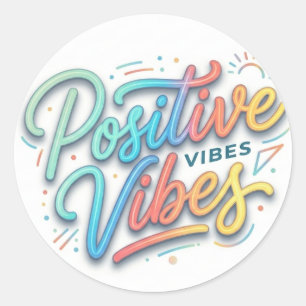Pegatina Redonda Arte de tipografía de vibraciones positivas colori