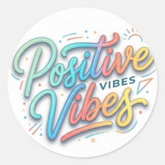 Pegatina Redonda Arte de tipografía de vibraciones positivas colori
