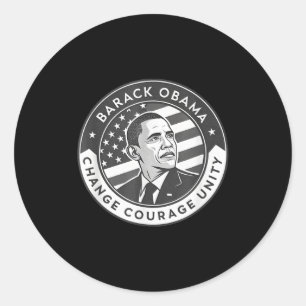 Pegatina Redonda Arte de Tributo a Barack Obama Cambiar Coraje Unid