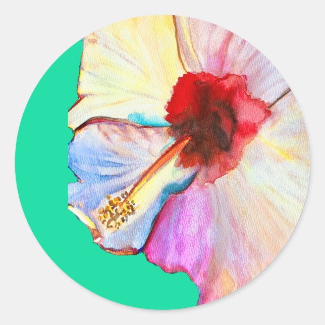 Pegatina Redonda Arte de tulipanes con acuarela rosa (Anverso)