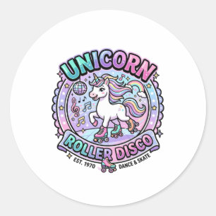Pegatina Redonda Arte de Unicorn Roller Disco POD Listo para Market
