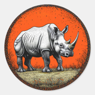 Pegatina Redonda Arte de vida silvestre audaz rinoceronte estilizad